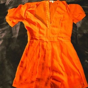 Orange Deep Plunge Neckline Romper